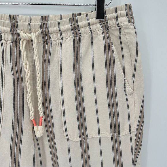 J. Jill Striped Linen Blend Pull On Pants Ankle Crop Beach Ivory Size Medium - Picture 2 of 11